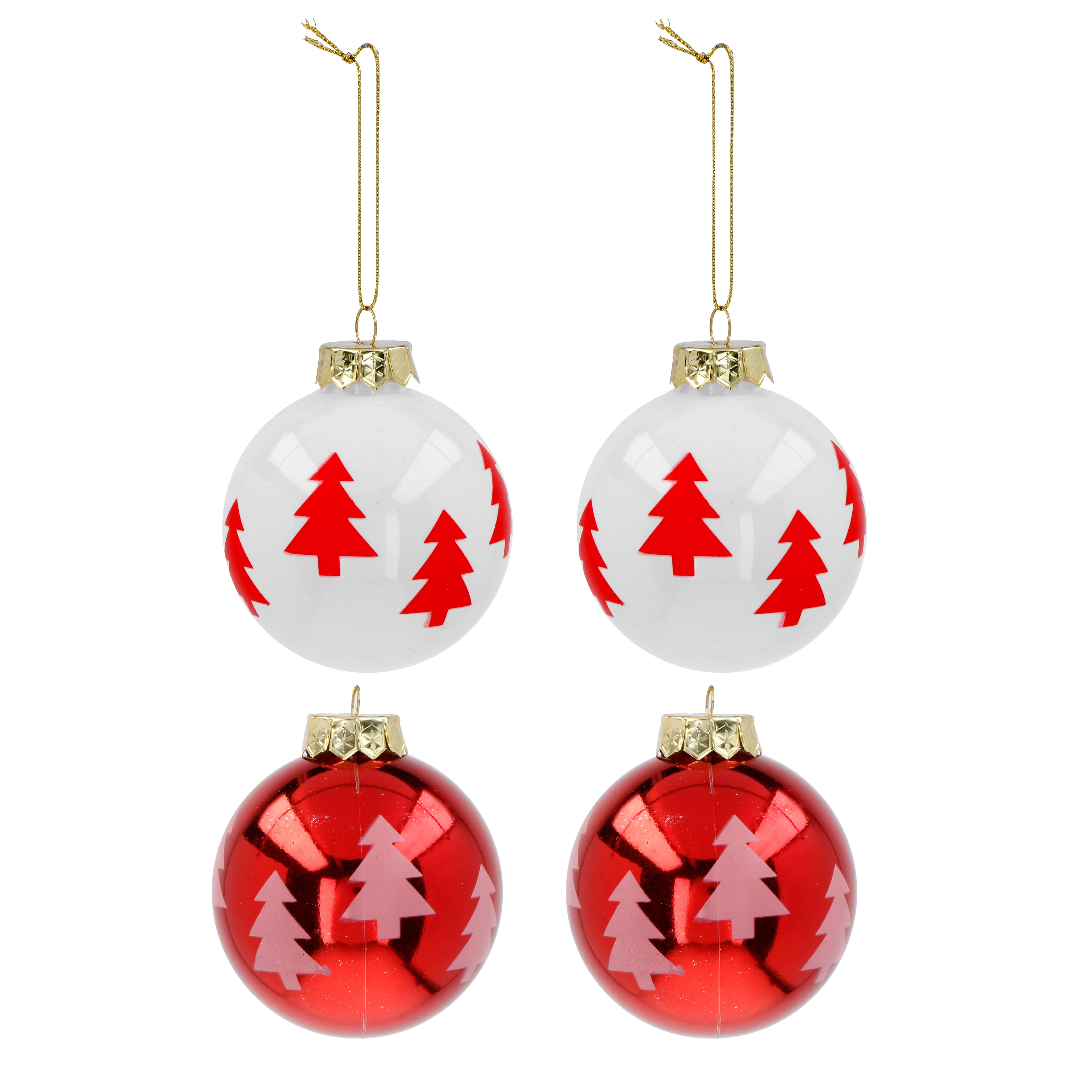 VESTIAMO CASA GRAN NATALE - Palle di Natale Bianco e Rosso diametro 10 cm - set 4 pezzi